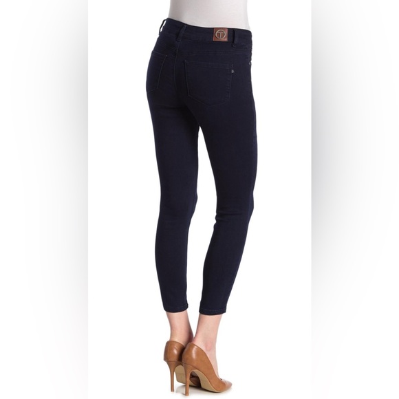 Tahari•Dark Blue Comfort Luxe Double Button Skinny Stretch Denim - Picture 2 of 9